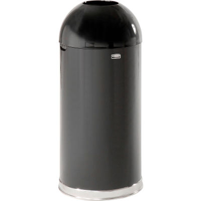 Rubbermaid® Steel Round Open Top Trash Can W/Galvanized Liner, 15 Gallon, Noir