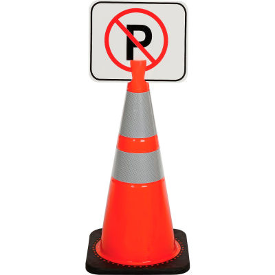Signe - aucun stationnement, 13 "x 11", à cône noir sur Orange, 1 chaque