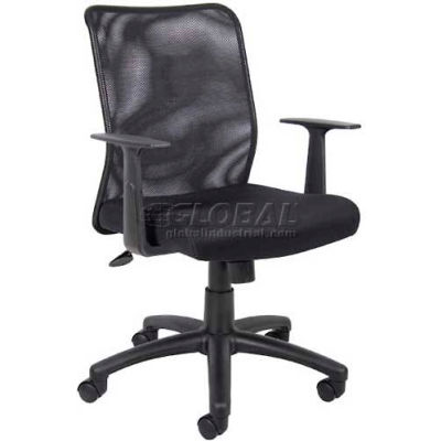 Interion® Mesh Task Chair with Arms - Fabric - Mid Back - Black