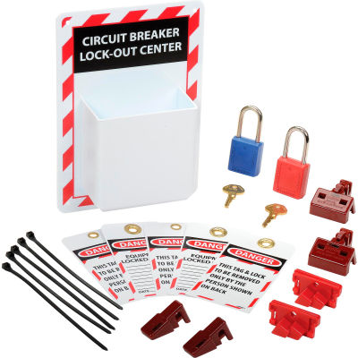 NMC™ Circuit Breaker Lockout Center w / Supplies & 5 Tags, 7 « L x 10 » H, Gris, Multicolore