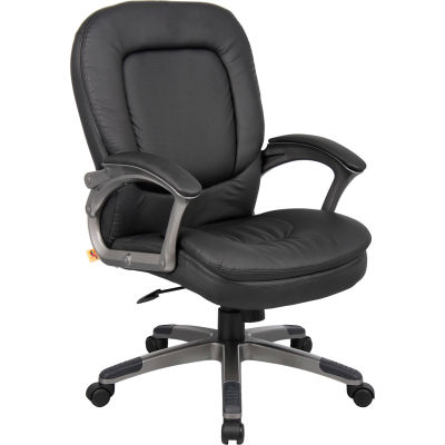 Boss Office Chair with Arms and Pillow Top - Vinyl - Mid Back - Black
