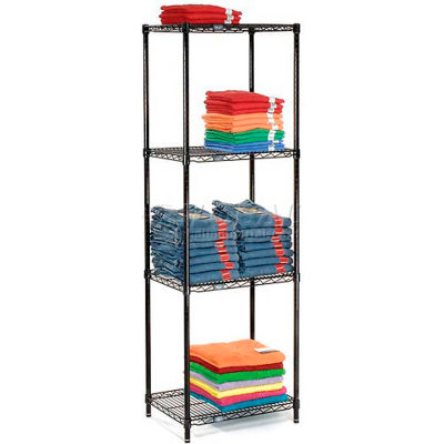 Nexel® Époxy noir, 4 niveaux, unité de démarrage d’étagères à fil, 24 « L x 18 " P x 74 " H