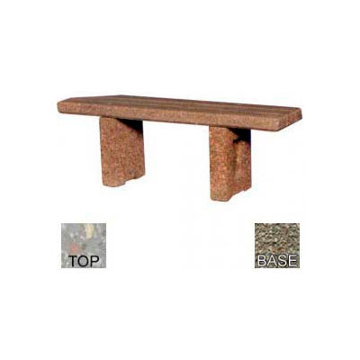 48" Commercial Flat Concrete Bench, Polished Gray Limestone Top, Gray Limestone Leg