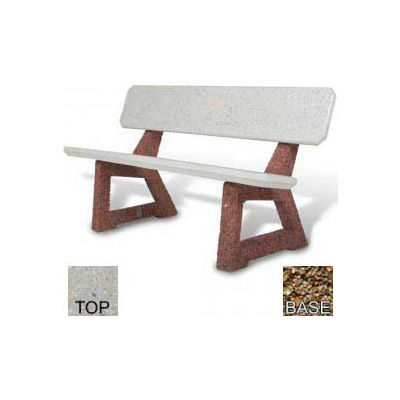 58" Residential Concrete Bench, Polished Tan River Rock Top, Tan River Rock Leg