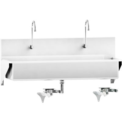 Blickman Double Station Windsor Scrub Sink, montage mural avec contrôle de l’action du genou, acier inoxydable