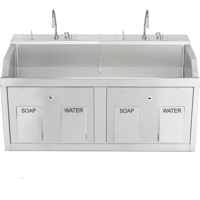 Blickman Double Station Wall Mounted Lodi Scrub Sink, Contrôle de l’action du genou, Acier inoxydable