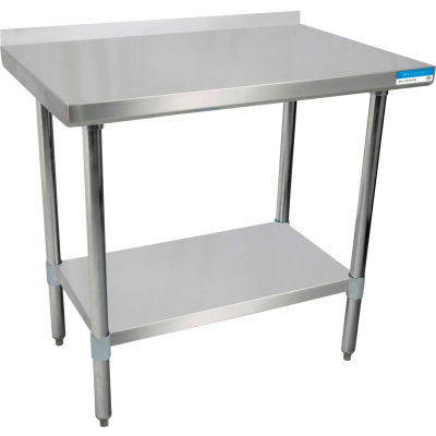 Table en acier inoxydable BK Resources 430, 72 x 18 », sous étagère, dosseret 1-1/2 », calibre 18