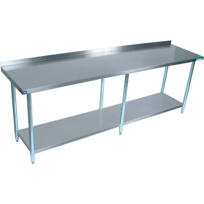 Table en acier inoxydable BK Resources 430, 96 x 24 », sous étagère, dosseret 1-1/2 », calibre 18