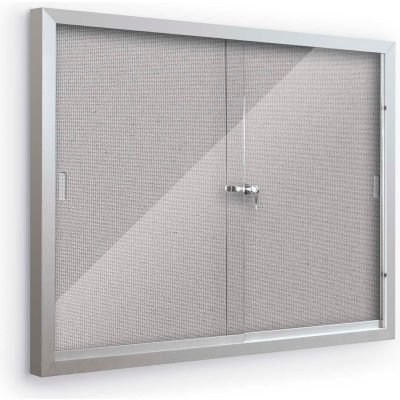 Balt® Deluxe Bulletin Board Cabinet with 2 Sliding Doors 46"W x 34"H, Granite