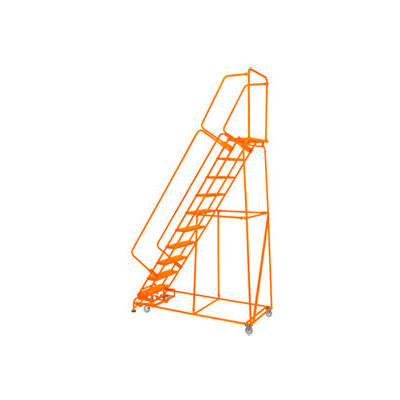 Poignée 10 étape acier 24" O roulant échelle 21" D verrouillage de la plus haute marche pas, Orange w / Cal OSHA main courante