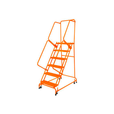 Poignée étape 5 acier 24" O roulant échelle 21" étape supérieure D w / mains courantes - Orange w / Cal OSHA main courante