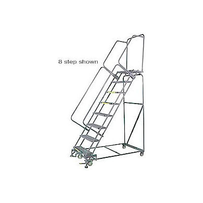 Etape 7 16" Wx72" D inox roulant échelle de sécurité - Bande de roulement perforé w / Cal OSHA main courante