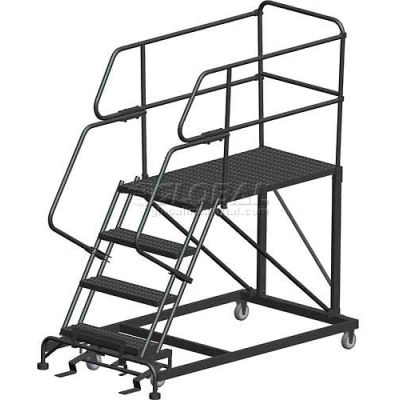 4 Step Heavy Duty Steel Mobile Work Platform W/ Handrails - 36" x 36" Platform - SEP4-36-36PD