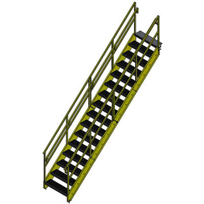 Bluff OSHA Escalier en acier à 16 marches, 36 po L, 144 po H, jaune