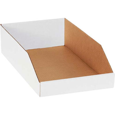 Boîtes à bacs en carton ondulé à toit ouvert industriel™ Global, 10 po L x 18 po L x 4-1/2 po H, blanc - Qté par paquet : 25