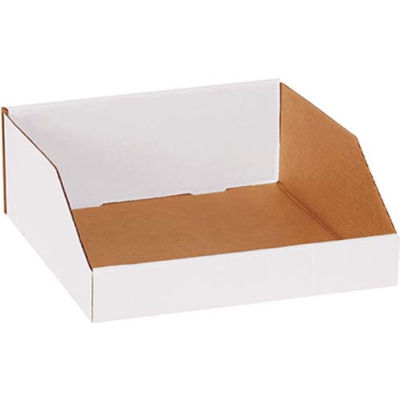 Boîtes à bacs en carton ondulé à toit ouvert industriel™ Global, 12 po L x 12 po L x 4-1/2 po H, blanc - Qté par paquet : 50