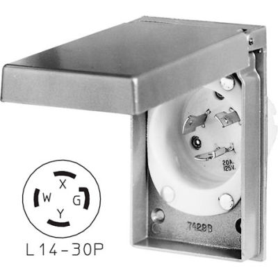 Bryant 71430MBWP Weather Protective Power Inlets, L14-30, 30A, 125/250V, Aluminum
