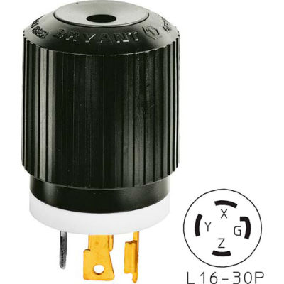 Bryant 71630NP TECHSPEC® Plug, L16-30, 30A, 3ph 480V AC, Black/White
