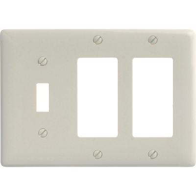 Bryant NP1262LA Toggle Styleline Combo Plate, 3-Gang, Std, Light Almond Nylon, 1 Toggle
