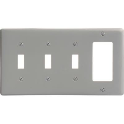 Bryant NP326GY Toggle Styleline Combo Plate, 4-Gang, Standard, Gray Nylon, 3 Toggle