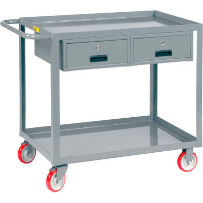 Little Giant® Service Cart, 2 Drawers & 2 Lip Shelves, 24"Wx36"L