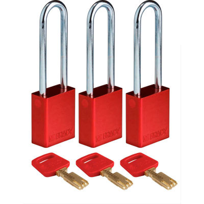 Brady® ALU-RED-76ST-KA3PK Brady SafeKey Lockout Padlock Aluminium 3" Steel Shackle Keyed Alike