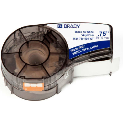 Brady BMP21 Series Indoor-Outdoor Industrial Vinyl Label, 3-4"W X 21'L, Blk-Wht, M21-750-595-WT