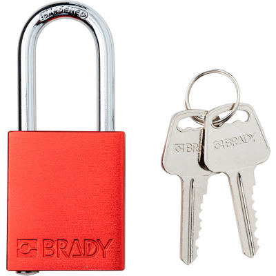 Cadenas Brady® Safety Lockout, Keyed Different, 1-1/2 », Aluminium/Acier, Rouge