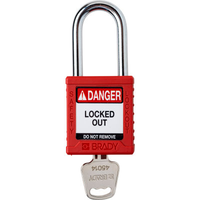 Cadenas Brady® Safety Lockout, Keyed Different, 1-1/2 », Plastique/Acier, Rouge