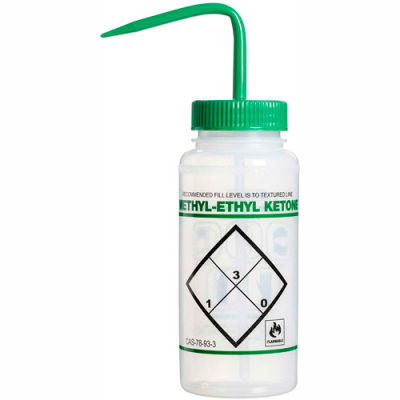 Bel-Art LDPE flacons 116460611, 500ml, étiquette de méthyl éthyl cétone, Green Cap, bouche large, 6/PK