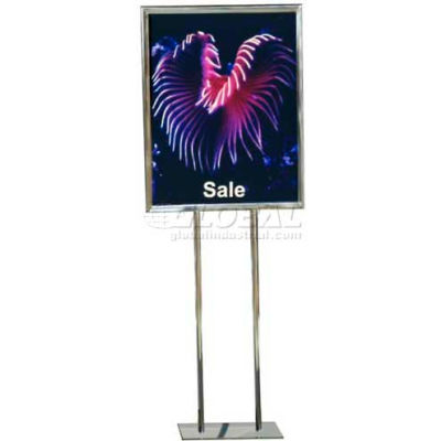 Flat Base Poster Stand W/Round Legs, Holds 22"W x 28"H Poster, Chrome