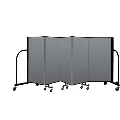 Screenflex Portable Room Divider 5 Panel, 4'H x 9'5"W, Fabric Color: Gray