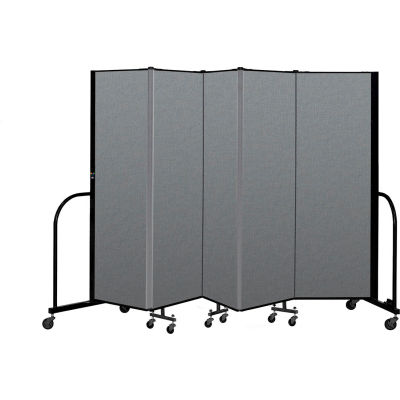 Screenflex Portable Room Divider 5 Panel, 6'H x 9'5"L, Fabric Color: Gray