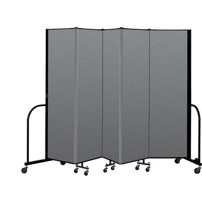 Screenflex Portable Room Divider 5 Panel, 6'8"H x 9'5"L, Fabric Color: Gray