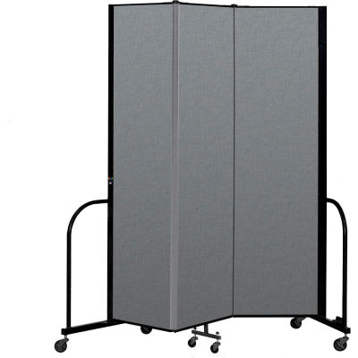 Screenflex Portable Room Divider 3 Panel, 7'4"H x 5'9"L, Fabric Color: Gray
