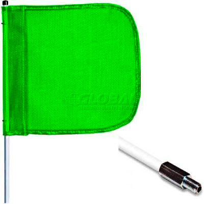 Fileté heavy Duty Standard de 10' hexagonale Base AVERTISSEMENT fouet sans lumière, 12 "x 11 » Rectangle vert drapeau