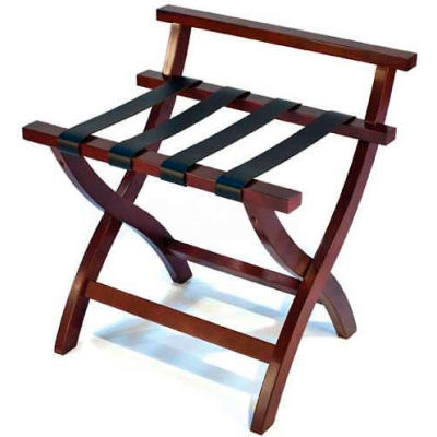 Premier Curved Wood High Back Luggage Rack, Mahogany, Black Leather Straps, 1 Pk