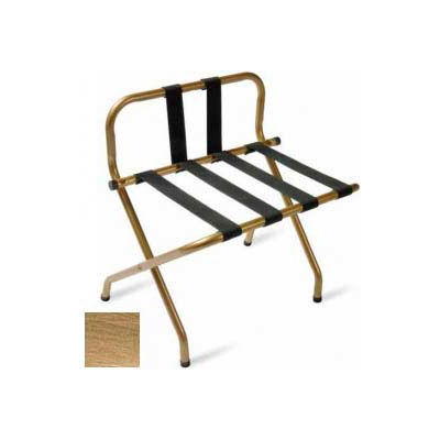 Luxury High Back Antique Inca Gold Luggage Rack w/ Back Strap, Black Straps 1 Pk