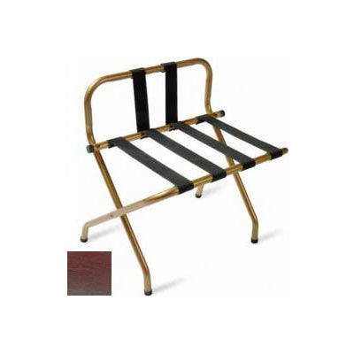 Luxury High Back Walnut Luggage Rack w/ Back Strap, Black Straps, 6 Pack - Pkg Qty 6