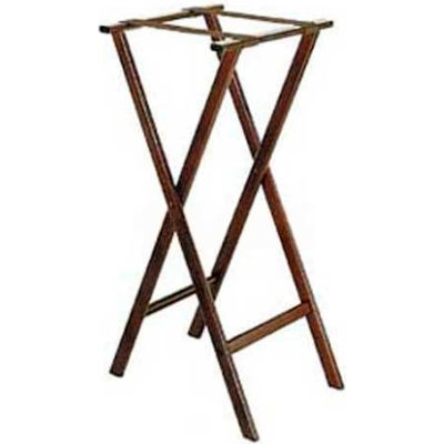 Flat Wood Tray Stand, 18-1/2" x 17" Top x 38" High, Extra Tall, 2-1/4" Brown Straps (Single Pack)