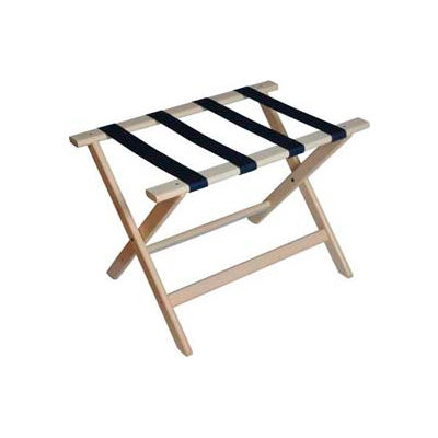 Deluxe Flat Top Wood Luggage Rack, Whitewash Finish, Navy Blue Straps 1 Pack