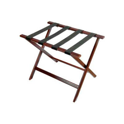 Economy Flat Top Wood Luggage Rack, Cherry Mahogany, Black Straps 6 Pack - Pkg Qty 6