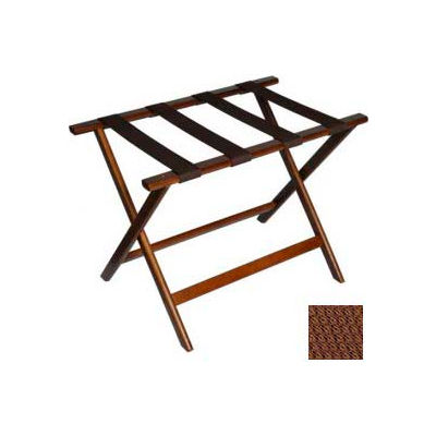 Economy Flat Top Wood Luggage Rack, Dark Oak, Brown Straps 6 Pack - Pkg Qty 6