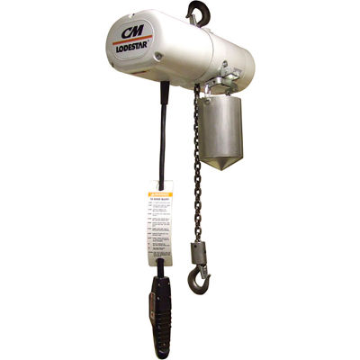 CM Lodestar 1/4 Ton, Food Grade Electric Chain Hoist, 10' Lift, 16 FPM, 115V