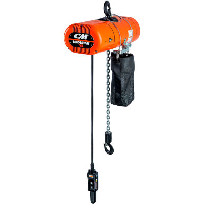 CM Lodestar 3 Ton, Electric Chain Hoist W/ Chain Container, 10' Lift, 5.5 to 9 FPM, 230V