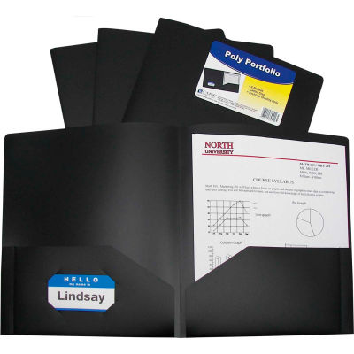 C-Line Products Two-Pocket Heavyweight Poly Portfolio Folder, Noir, 25 Dossiers/Set
