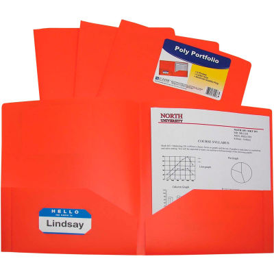 C-Line Products Two-Pocket Heavyweight Poly Portfolio Folder, Orange, 25 Dossiers/Set