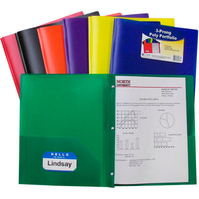 C-Line Products Two-Pocket Heavyweight Poly Portfolio Dossier avec Prongs, Couleurs primaires - 36/set