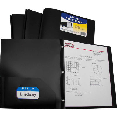 C-Line Products Two-Pocket Heavyweight Poly Portfolio Dossier avec Prongs, Noir, 25 Dossiers/Set