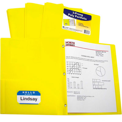 C-Line Products Two-Pocket Heavyweight Poly Portfolio Dossier avec Prongs, Jaune, 25 Dossiers/Set